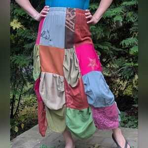 Vintage Staley Gretzinger Colorful Patchwork Boho Maxi Skirt Cowboy